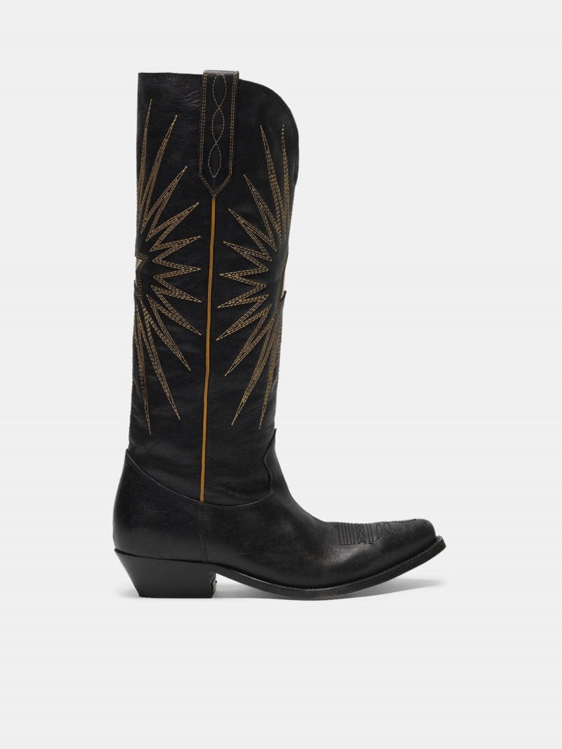 Low Wish Star boots in glossy leather with cowboy-style decoration