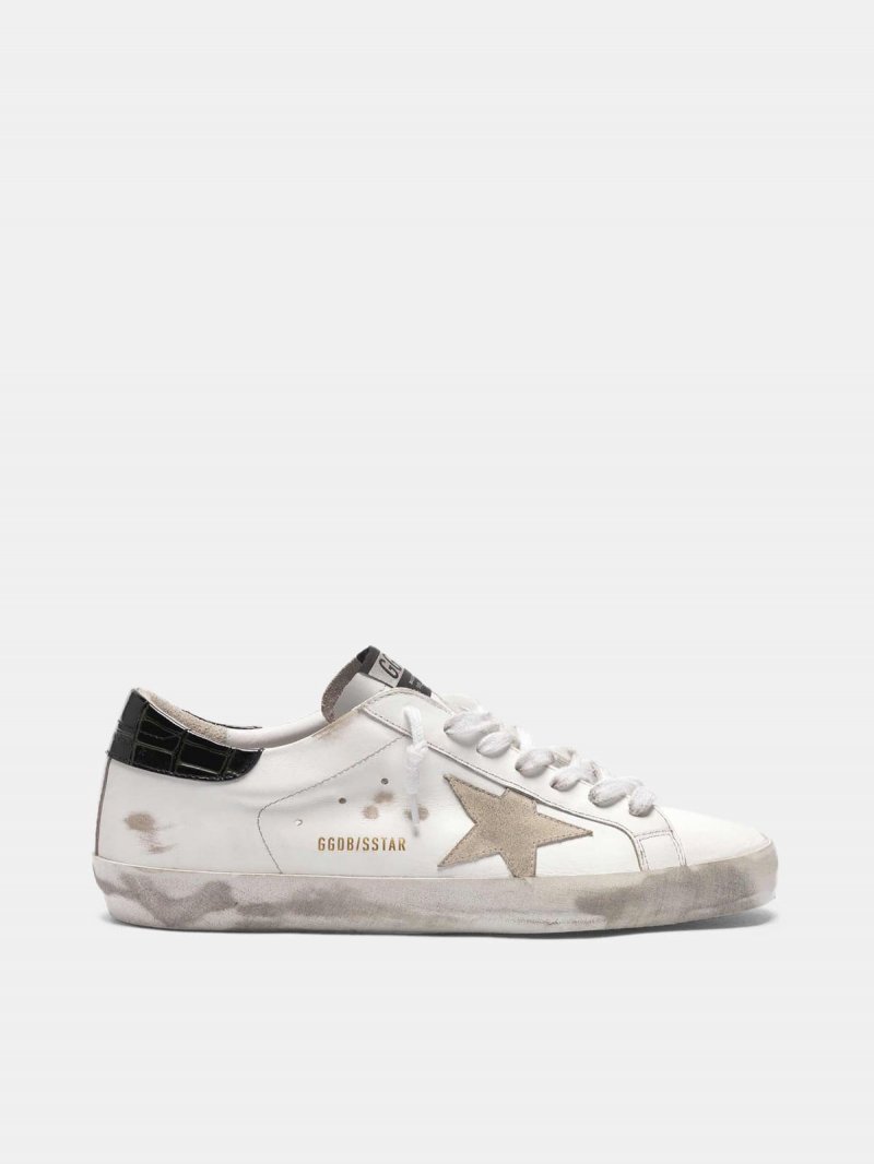 White Super-Star sneakers with black croc-print heel tab