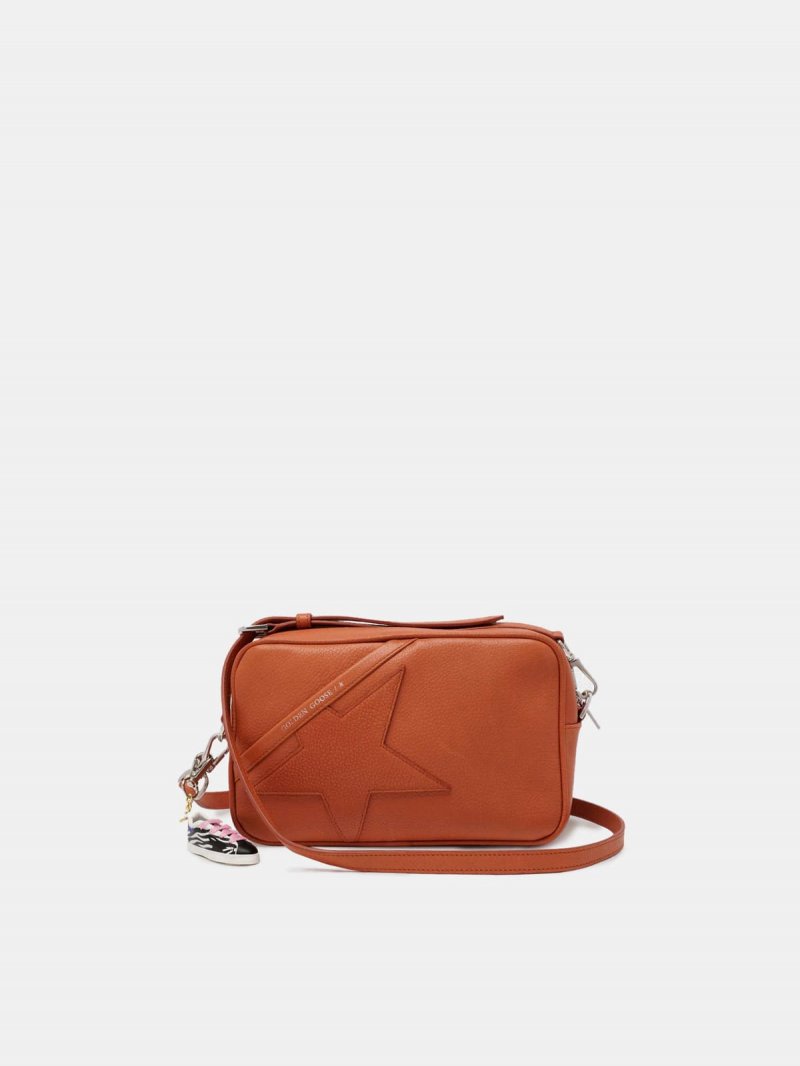 Orange Star Bag with shoulder strap made of pebbled leather