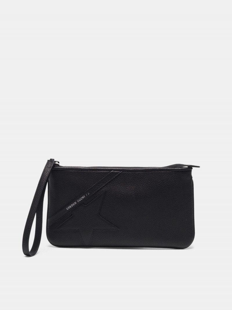 Black Star Wrist clutch bag in grained leather