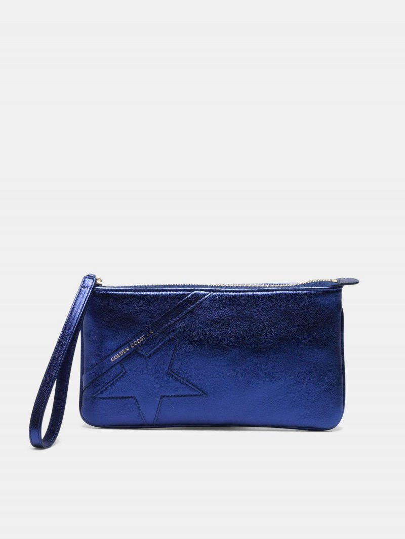 Metallic blue Star Wrist clutch bag