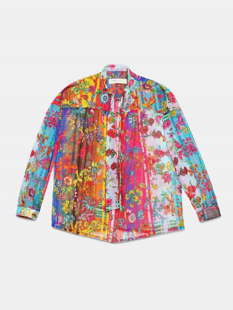 Stella shirt in sheer fabric with striped floral print