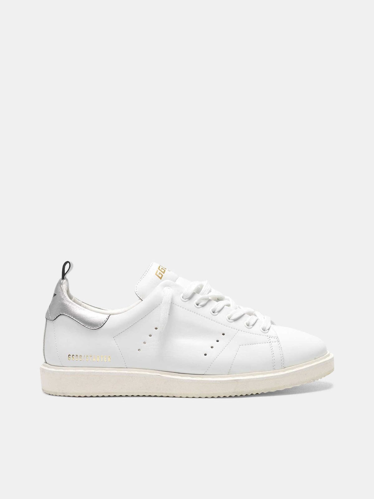 Starter sneakers in leather with metallic heel tab